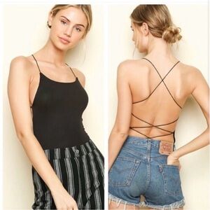 Viral Brandy Melville Black Strappy back Bodysuit